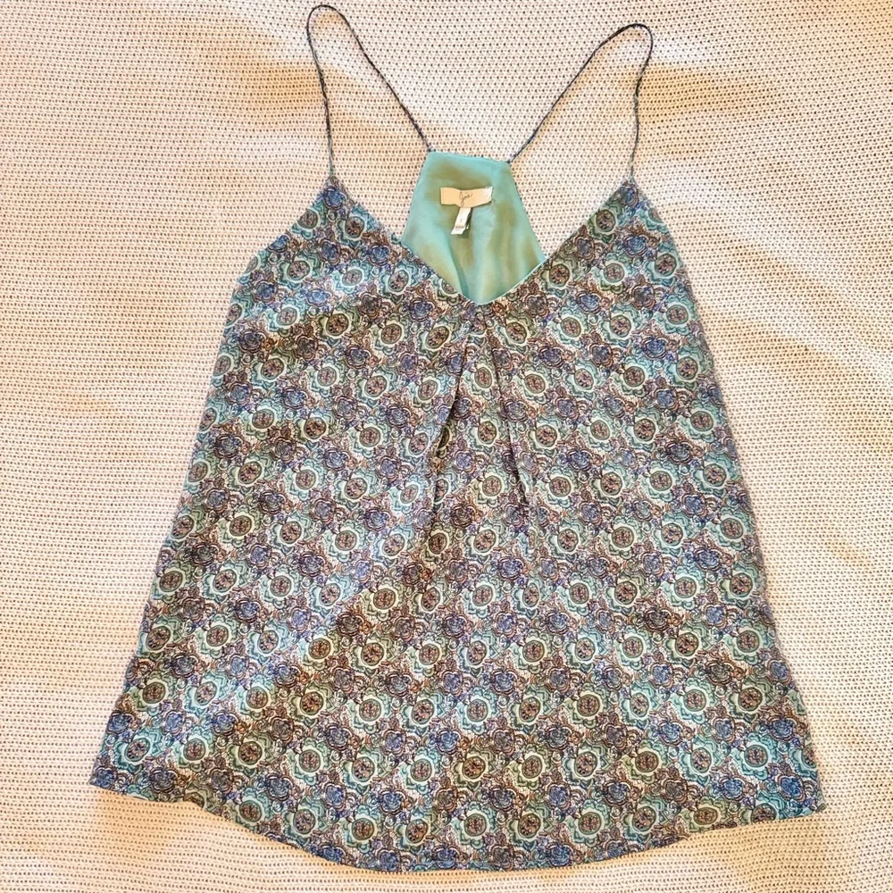 JOIE Nahlah 100% Silk Blue White Brown Boho Strappy Lined Tank Top - Picture 2 of 13